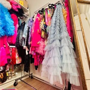 Vintage Blue Ombré Tulle Organza Ruffle Skirt